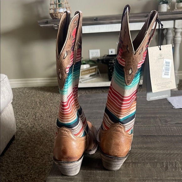 Ariat Brown Cowboy Boot with Colorful Accent Pattern - Picture 4 of 12